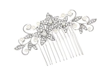 SAMKY Bridal Bridesmaid Flower Girl Pearl Rhinestones Prom Wedding Tiara Comb T1046