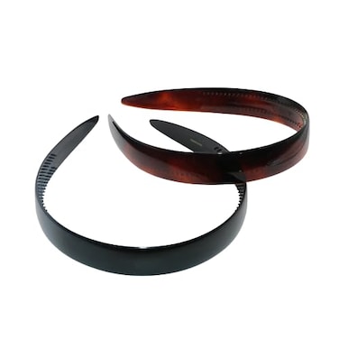 Parcelona French Wide 34 Shell Brown and Black Celluloid Set of 2 Headbands for Women