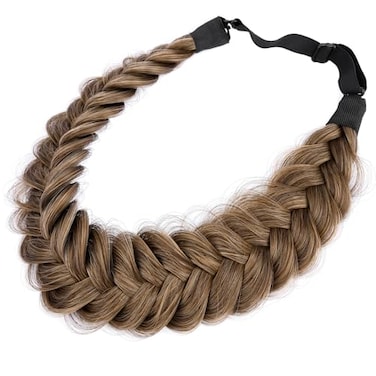 BOBIYA Messy Wide 2 Strands Synthetic Hair Braided Headband Classic Chunky Braid Headband Braided Headbands for Women Beauty Accessory Claybank