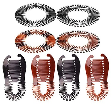 Suoirblss 8PCS Women Lady Plastic Flexible Interlocking Banana Clip and Stretch Flexible Plastic Full Circle Hair Comb Headband Hair Hoop Hair Clip Spring Head Band with Deep Teeth