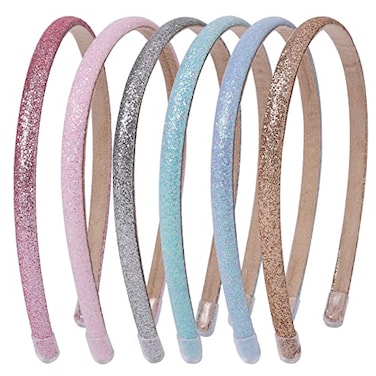 Fishdown Thin Glitter Headbands 6 Pack Including Gold Silver Rose Red Pink Blue Light Blue for Girls and Women Nonslip Upgraded Sequin Headband with Soft Fabric Cover