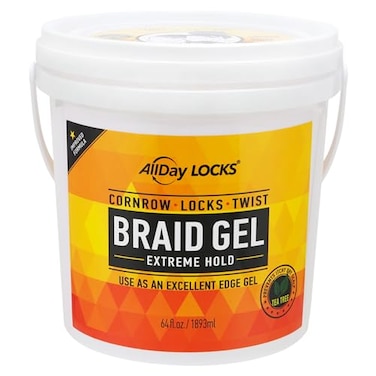 AllDay Locks Braid Gel Extreme Hold Braiding Gel for Cornrows Locks Twisting Moisturizing Edge Control for Women and Men Natural Formula for Extreme Hold 64 oz Bucket