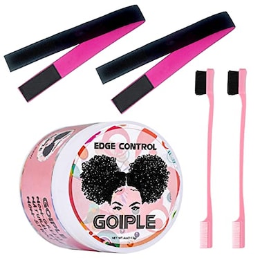Goiple Edge Control Wax for Women Strong Hold Nongreasy Edge Smoother Strawberry Scent 4oz Edge Control Wax Edge Brushes2 Pink Elastic Bands2