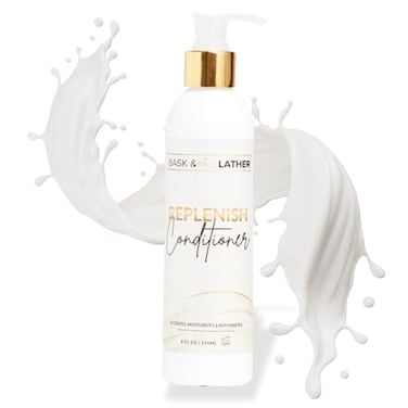 BASK & BASK LATHER Replenish Conditioner Deep Hydrating Natural Formula for Elasticity Detangling SiliconeFree ParabenFree ColorSafe 8oz
