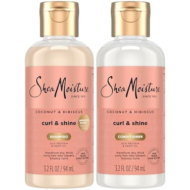Shea Moisture SheaMoisture Curl Shine Shampoo Conditioner TravelSize Coconut Hibiscus Curly Hair Products for Shine Frizz Control 32 Oz Ea 2 Piece Set