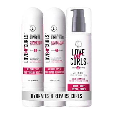 Love Ur Curls Shampoo Conditioner Set with All in One Curl Cream Styler for Kinky Coily Hair 3 Step System for Repair and Moisturizing