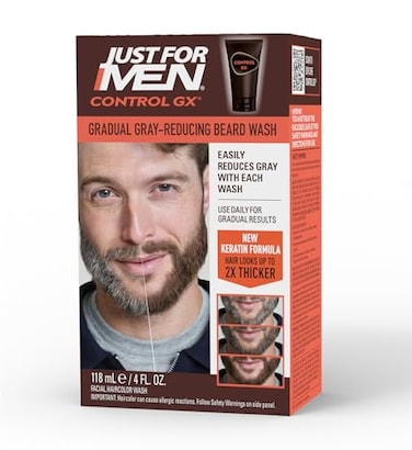 Just for Men Control GX Grey Reducing Beard Wash Shampoo with Keratin Gradually Colors Mustache and Beard Leaves Facial Hair Thicker Softer and Fuller 4 Fl Oz Pack of 1