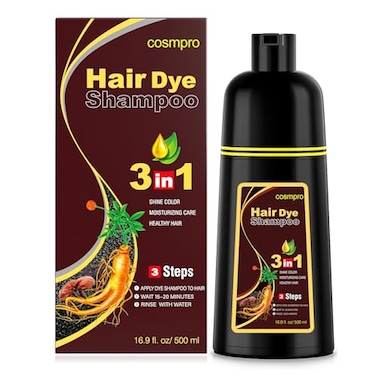 cosmpro Dark Brown Hair Dye Shampoo 3 in 1 for Gray Coverage for Women Instant Hair Color Shampoo Semi Permanent 500ML Champu Para Canas Mujer