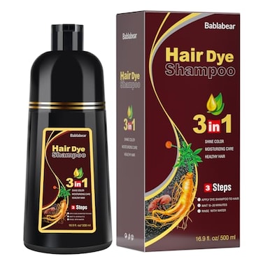 Bablabear Dark Brown Hair Color Shampoo for Gray Hair 500ML Hair Dye Shampoo for Men Women