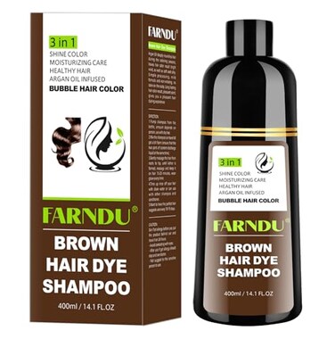 Farndu Brown Hair Dye Shampoo for Women Men Gray Hair Coverage Natural Herbal Ingredients