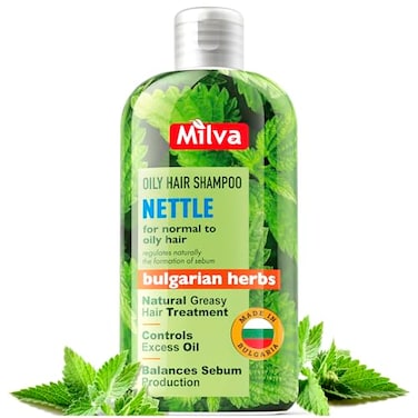 Milva Nettle Shampoo for Oily Hair 67 Fl Oz Natural Oily Hair Shampoo for Greasy Roots Scalp Clarifying Degrease Treatment Control Sebum Add Volume Shine Made in Bulgaria 200ml