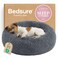 Bedsure Calming Dog Bed for Small Medium Dogs Donut Washable Medium Pet Bed 27 inches AntiSlip Round Fluffy Plush Faux Fur Cat Bed Dark Grey