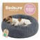 Bedsure Calming Dog Bed for Small Medium Dogs Donut Washable Medium Pet Bed 27 inches AntiSlip Round Fluffy Plush Faux Fur Cat Bed Dark Grey