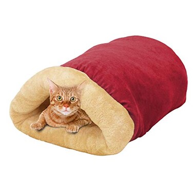 GOOPAWS 4 in 1 Self Warming Burrow Cat Bed Pet Hideway Sleeping Cuddle Cave Burgundy