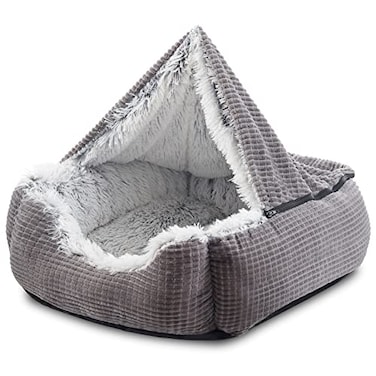 MIXJOY Dog Beds for Large Medium Small Dogs Rectangle Cave Hooded Blanket Puppy Bed Luxury Orthopedic Cat Beds for Indoor Cats Warmth and Machine Washable 30 inches Grey