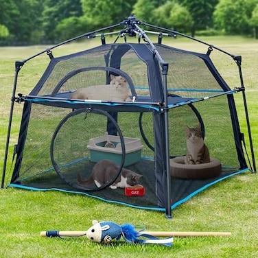 ITENT Extra Large Catio Outdoor Cat Enclosure 2Tier Foldable Cat Tent with 3 Doors for Patio Balcony Indoor Camping Weatherproof Sunproof Cat Playpen with Carry Bag IncludedPatented