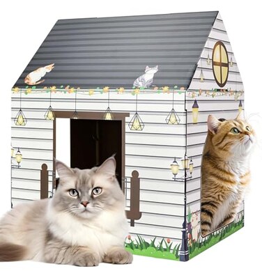 MUNILAIL Cardboard Cat House with Scratcher 16x 13x19 Cat Scratch House for Indoor Cats Birthday Large Cat Scratcher Box