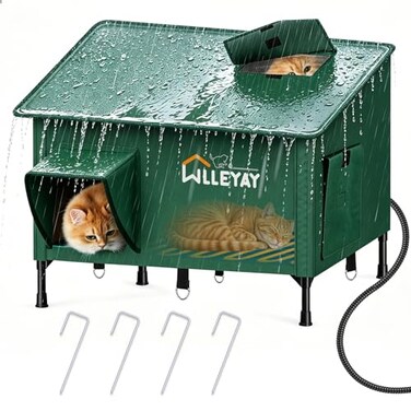 WLLEYAY Extra Large Size Collapsible Heated Cat House for Homeless Cats