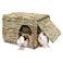 BWOGUE Large Grass House for Guinea PigsHand Woven Straw Hut Foldable Small Animal Play Hideaway Bed with Double Openings Playhouse for Bunny Guinea Pig Chinchilla Ferret