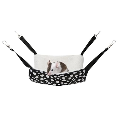 Wontee 2 Pack Small Animal Hammock Soft Fleece Sleeping Bed for Mice Rat Chinchilla Guinea Pig Ferret Kitten Cat Rabbit S 106x106inch Black White Dot