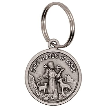 VILLAGE GIFT IMPORTERS Saint Francis Pet Medal Round or Oval Design Attach to Dog or Cat Collar Leash or Crate Includes Jump Ring Catholic Patron Saint of Animals Made in Italy Round