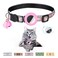 OEBEESA Airtag Cat Collar with Bell Adjustable Breakaway Kitten Collars Safety Buckle and Silicone Air Tag Holder Case Compatible with Apple Airtag Geometric Pattern Pet Collar Pink
