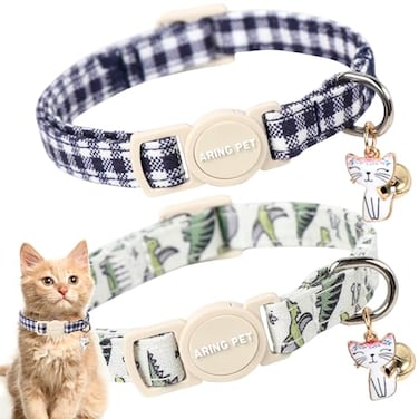 Aring pet ARING PET 2 Pack Cat CollarCute Cotton Cat Collar with Bell Pendant Adjustable Dinosaur Kitten Collars with Safety Buckle for Girl and Boy Pets