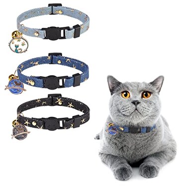DILLYBUD Breakaway Cat Collars 3 Pack Adjustable Soft Kitten Collars with Removable Bell Charm Washable Durable Collar for Boy Girl Cats Safety Collar for Small Medium Puppies Indoor Outdoor Use 812