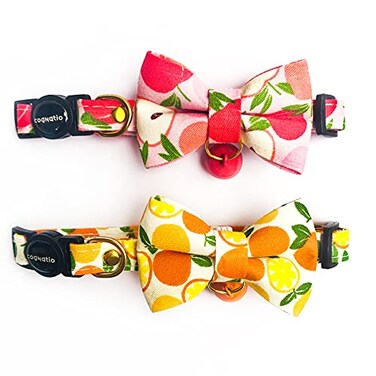 Cognatio 2 Pack Cat Collars with Removable Bow Tie and Bell Safety Quick Release Kitten Collars Adjustable 2030 cm 2030cm OrangePeach
