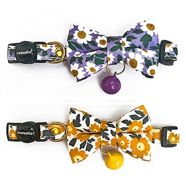 Cognatio Cat Collars with Bells and Safety Release Buckle Floral Bow Tie Kitten CollarsPack of 2 Adjustable 2030 cm