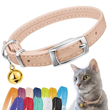 CollarDirect Leather Cat Collar with Removable Bell Safety Elastic Strap Breakaway Alternative Kitten Collar for Small Big Boy Girl Cats