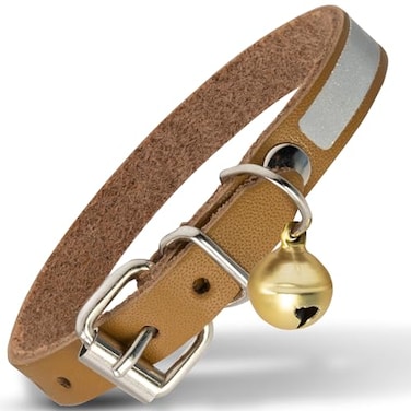 Filbert Leather Cat Collar Reflective Cat Collar Leather Accessories with Bell Bird Warning Suitable for Indoor and Outdoor Non Breakaway Durable Stylish Design Camel