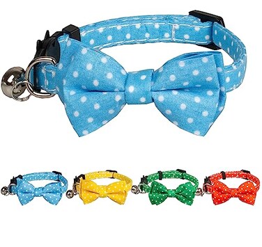 Gyapet Cat Collar Light Blue with Bow Tie Bell Safety Breakaway Kitten Pet 711in Dot Floral Leopard Food DotLight Blue
