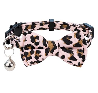 Gyapet Cat Collar Pink with Bow Tie Bell Safety Breakaway Kitten Pet 711in Dot Floral Leopard Food LeopardPink