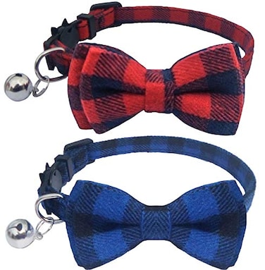 KUDES 2 PackSet Cat Collar Breakaway with Cute Bow Tie and Bell for Kitty and Some Puppies Adjustable from 78105 Inch