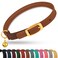 OOPSDOGGY Rolled Leather Cat Collar with Bell Reflective Kitten Collar with Safety Elastic Strap Adjustable Small Pet Collars for Boy Girl Cats Brown