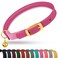 OOPSDOGGY Rolled Leather Cat Collar with Bell Reflective Kitten Collar with Safety Elastic Strap Adjustable Small Pet Collars for Boy Girl Cats Fuchsia
