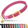 OOPSDOGGY Rolled Leather Cat Collar with Bell Reflective Kitten Collar with Safety Elastic Strap Adjustable Small Pet Collars for Boy Girl Cats Fuchsia