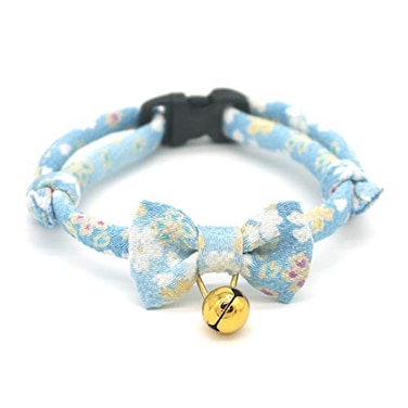 PetSoKoo Bowtie Cat Collar with BellCute Japanese Cherry Blossom FlowerGirl KittenBlue