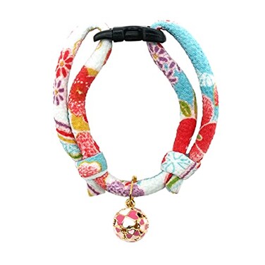 PetSoKoo FourLeaf Clover Cat Collar with Bell Breakaway Buckle Japanese ChirimenCute Kitten Collar for Girl Boy Cat