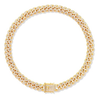 WimuPath GoldPlated Diamond Dog Collar Cuban Style Metal Chain with Secure Buckle Luxury Durable Collar for SmallMediumLarge Dogs Puppies