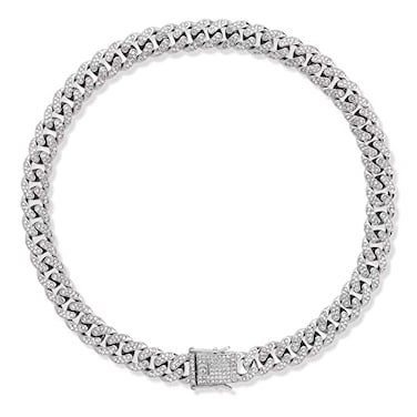WimuPath SilverPlated Diamond Dog Collar Cuban Style Metal Chain with Secure Buckle Luxury Durable Collar for SmallMediumLarge Dogs Puppies