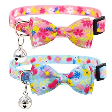 Bebudmedy 2 Pack Breakaway Cat Collar with Bow Tie and Bell for Kitten Adjustable Safety Collars with Removable Bowtie Flowers