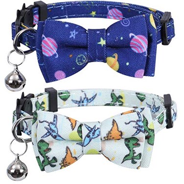 Lamphyface 2 PackSet Cat Collar Breakaway with Cute Bow Tie and Bell for Kitty Adjustable Safety