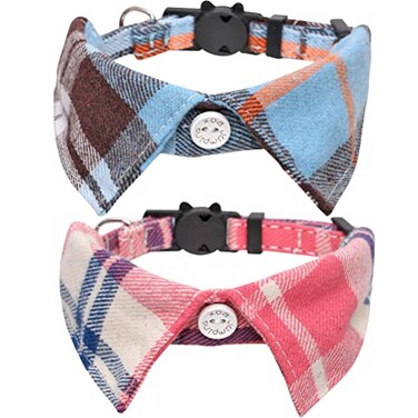 Lamphyface 2 PackSet Cat Collar Breakaway with Cute Bow Tie and Bell Plaid for Kitty Adjustable Safety