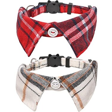 Lamphyface 2 PackSet Cat Collar Breakaway with Cute Bow Tie and Bell Plaid for Kitty Adjustable Safety