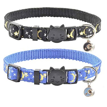 XPangle 2 PCS Breakaway Cat Collar with Bell Cute Adjustable Kitten Collars with Accessories Blue Black