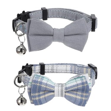 Xinjoduz 2 PCS Cat Collar with Bow Breakaway Bowtie Safety with Bell Cat Bow Tie Collar Cute Boy Kitten Collars Plaid Pet Collars Adjustable Safety Quick Release Cats for Kitten Cats Blue