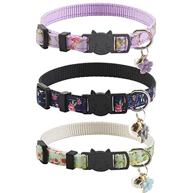 XPangle 3 Pack Breakaway Cat Collars with Bell and Accessories Flower Pattern Adjustable Cute Kitten Collars Floral for Kitty Puppy 7511in