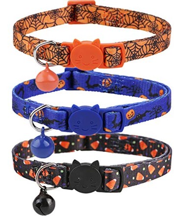BoomBone 3 Pack Halloween Cat Collar Breakaway with BellPumpkin Collars for Cats